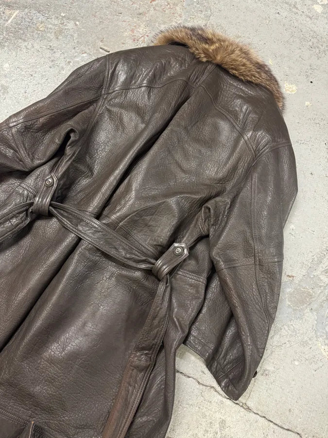 2000s Gianfranco Ferré Hunter Fur Leather Trench Coat (L) aKHwrNt 8