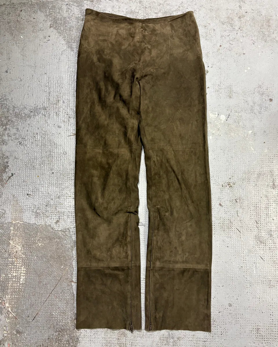 2000s Gianfranco Ferré Khaki Suede Leather Pants alQkskl 0