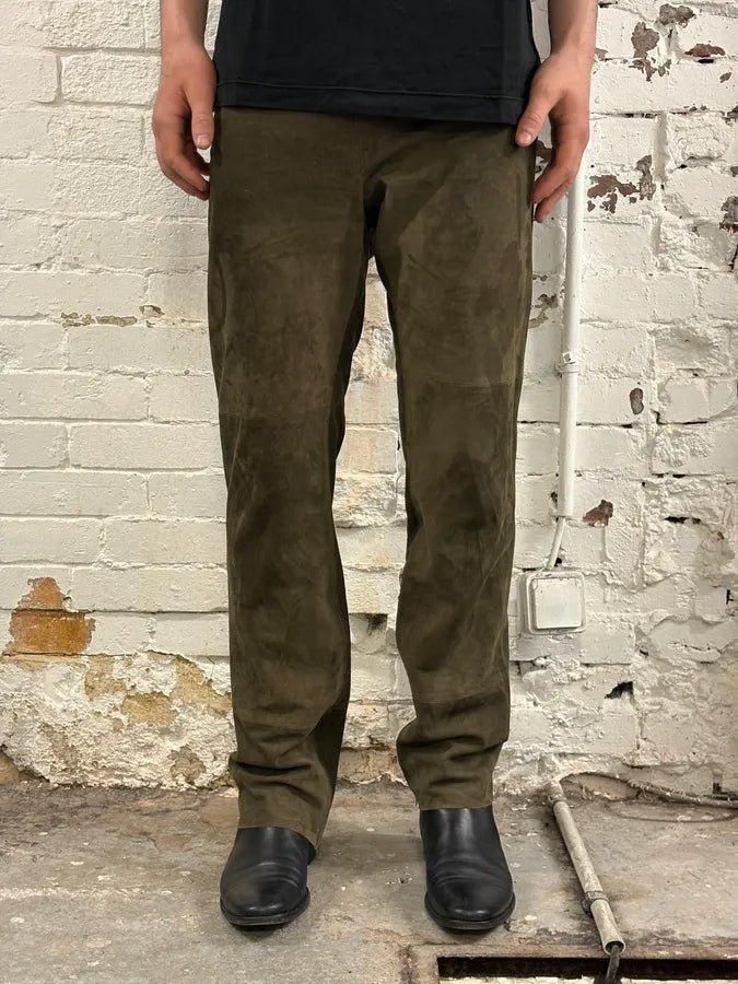 2000s Gianfranco Ferré Khaki Suede Leather Pants alQkskl 1
