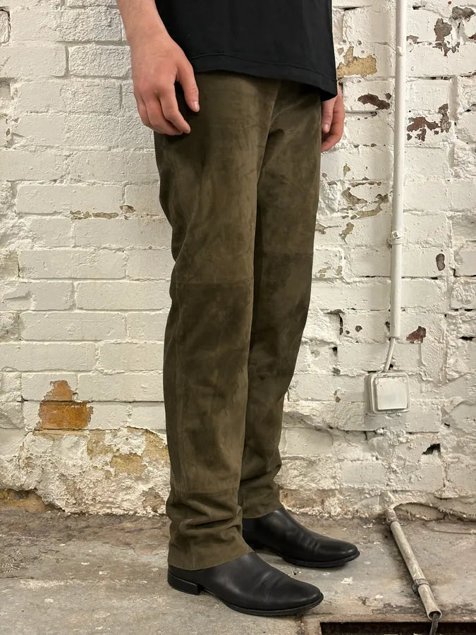 2000s Gianfranco Ferré Khaki Suede Leather Pants alQkskl 2
