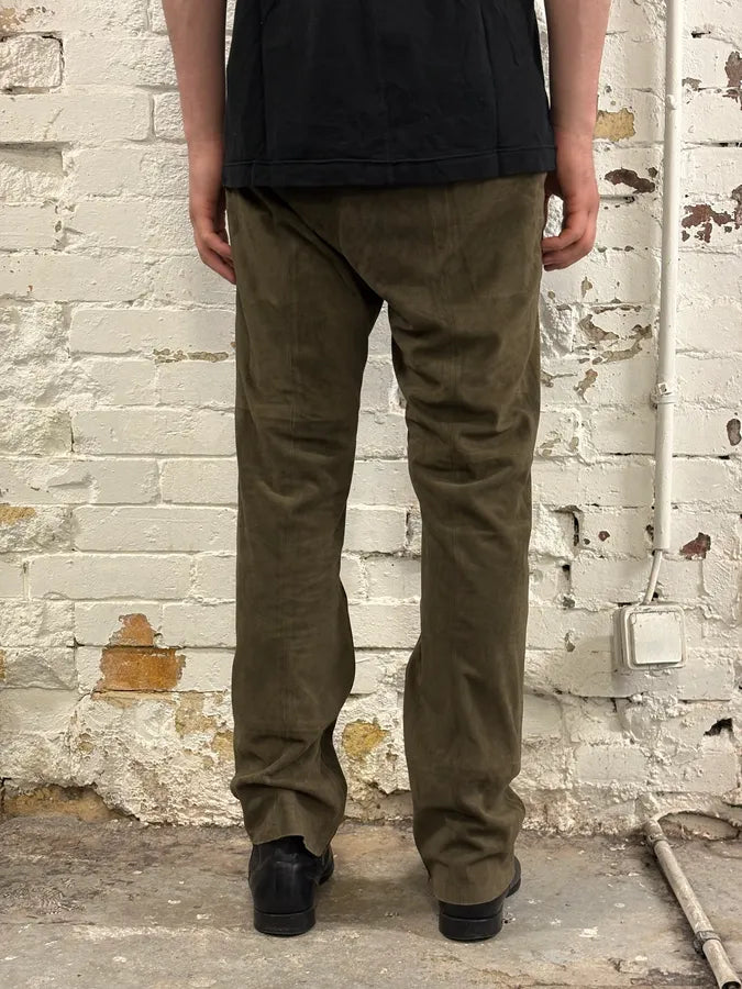 2000s Gianfranco Ferré Khaki Suede Leather Pants alQkskl 3