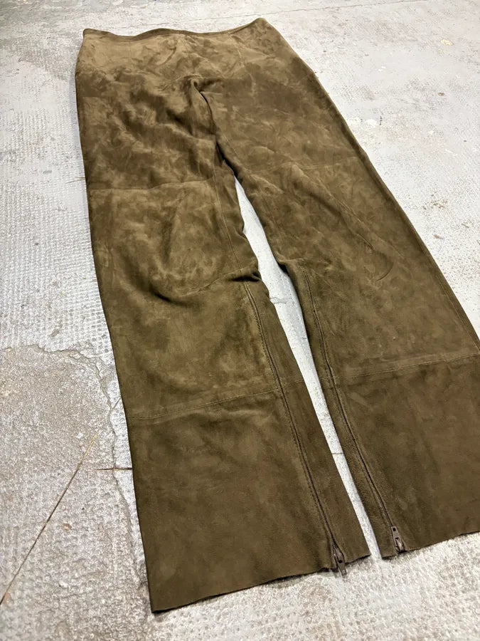 2000s Gianfranco Ferré Khaki Suede Leather Pants alQkskl 4