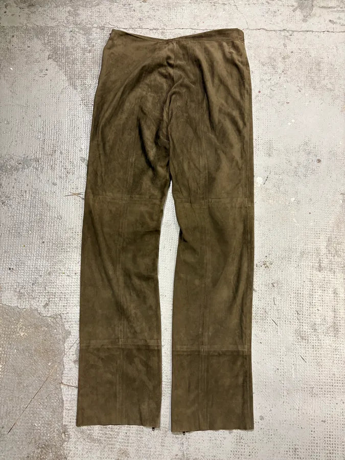 2000s Gianfranco Ferré Khaki Suede Leather Pants alQkskl 5