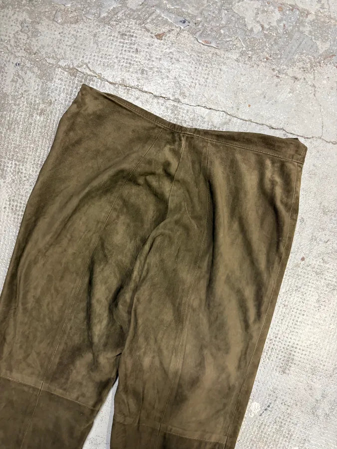 2000s Gianfranco Ferré Khaki Suede Leather Pants alQkskl 6