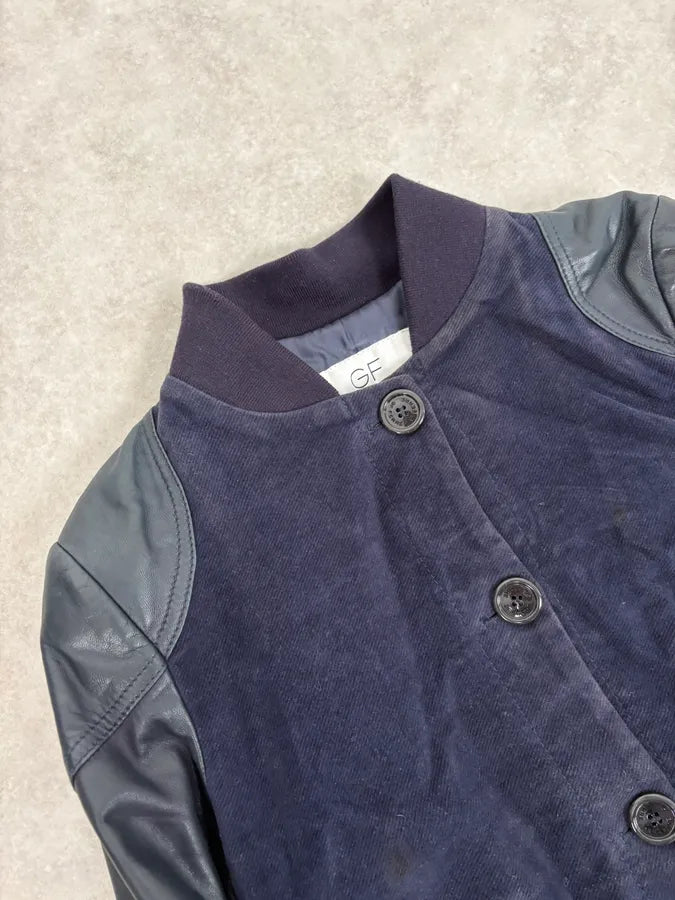 AW2011 Gianfranco Ferré Navy Suede & Black Leather Bomber Jacket oPXgIDF 4