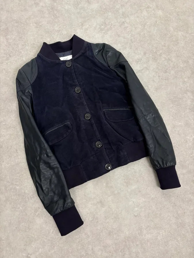 AW2011 Gianfranco Ferré Navy Suede & Black Leather Bomber Jacket oPXgIDF 3