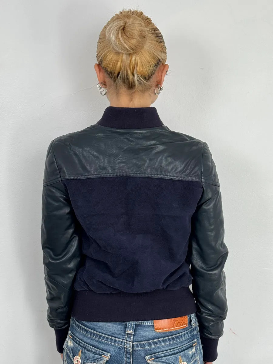 AW2011 Gianfranco Ferré Navy Suede & Black Leather Bomber Jacket oPXgIDF 2