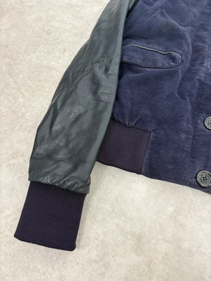 AW2011 Gianfranco Ferré Navy Suede & Black Leather Bomber Jacket oPXgIDF 7