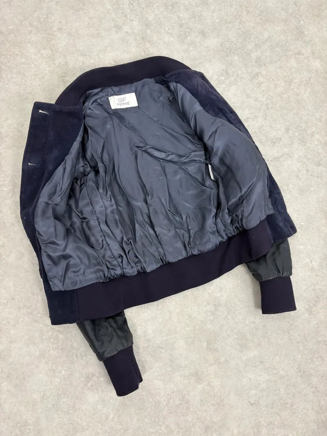 AW2011 Gianfranco Ferré Navy Suede & Black Leather Bomber Jacket oPXgIDF 6