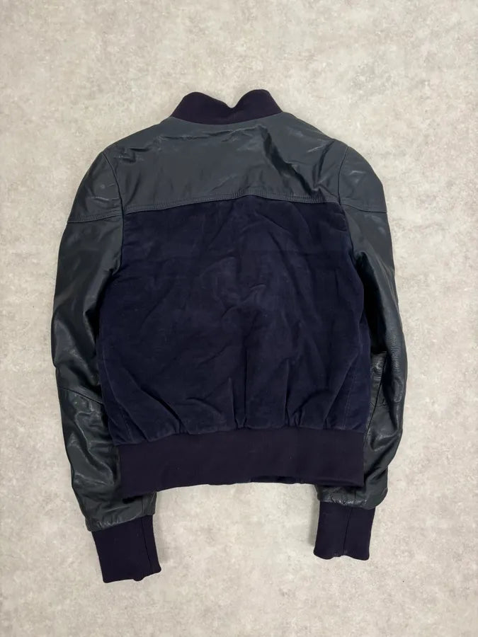 AW2011 Gianfranco Ferré Navy Suede & Black Leather Bomber Jacket oPXgIDF 5