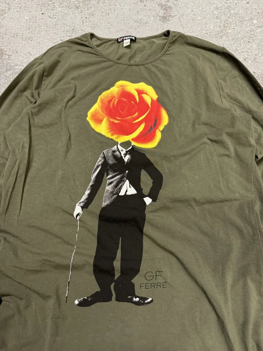 2000s Gianfranco Ferré Olive Human Rose Flower Longsleeves (S/M) zUVpkre 5