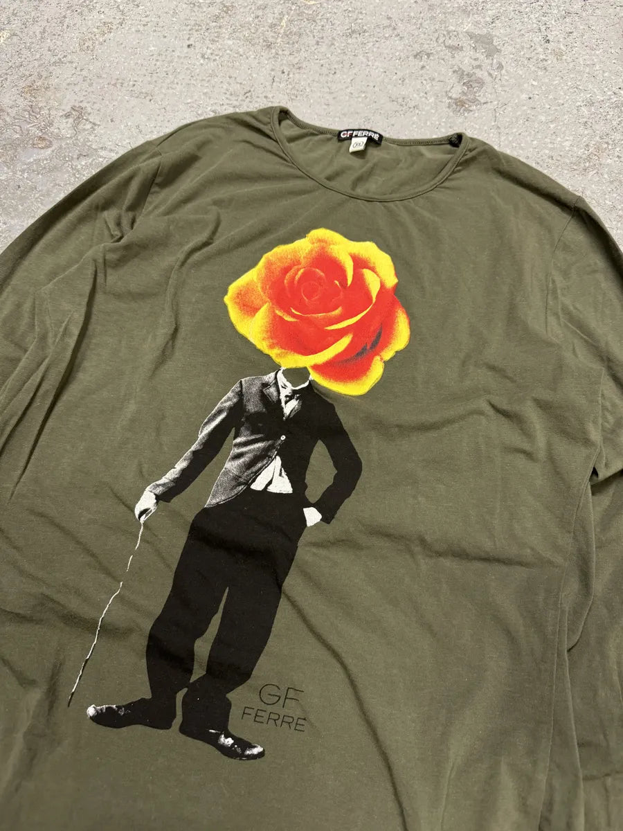 2000s Gianfranco Ferré Olive Human Rose Flower Longsleeves (S/M) zUVpkre 6