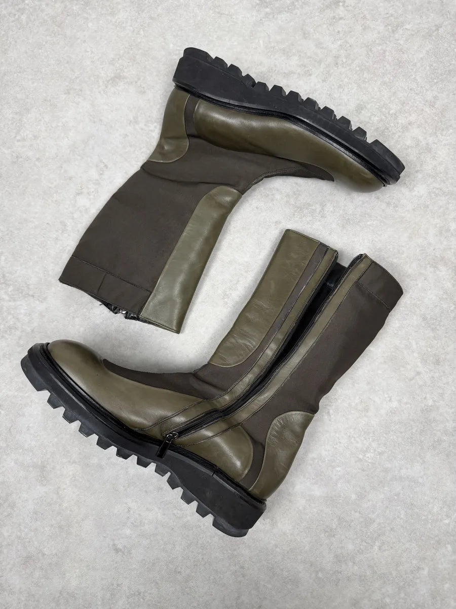 2000s Gianfranco Ferré Olive Leather Biker Ankle Boots iayOtcZ 6