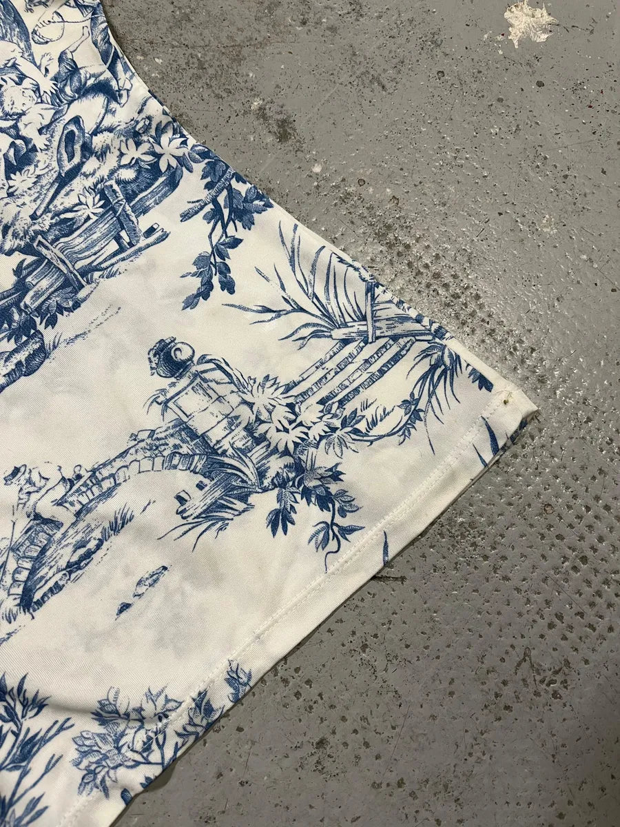 2000s Gianfranco Ferré White & Blue Medieval Painting T-Shirt sezXuhZ 4