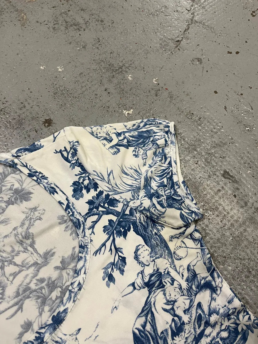 2000s Gianfranco Ferré White & Blue Medieval Painting T-Shirt sezXuhZ 3