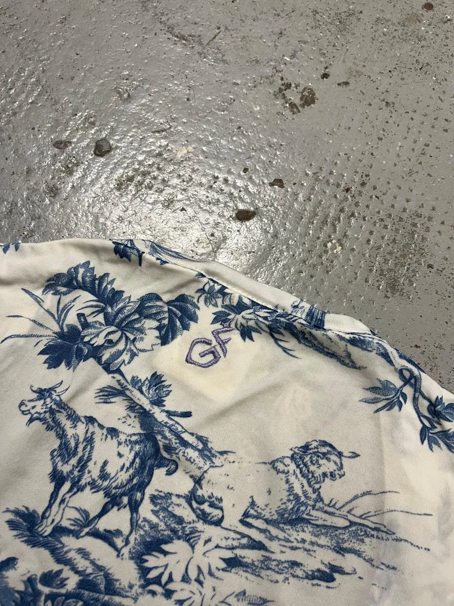 2000s Gianfranco Ferré White & Blue Medieval Painting T-Shirt sezXuhZ 5