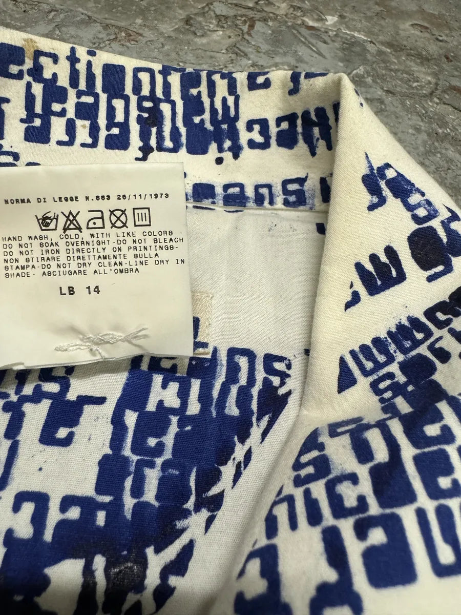 2000s Gianfranco Ferré White & Blue Script Short Sleeves Shirt (S/M) dneRANL 11