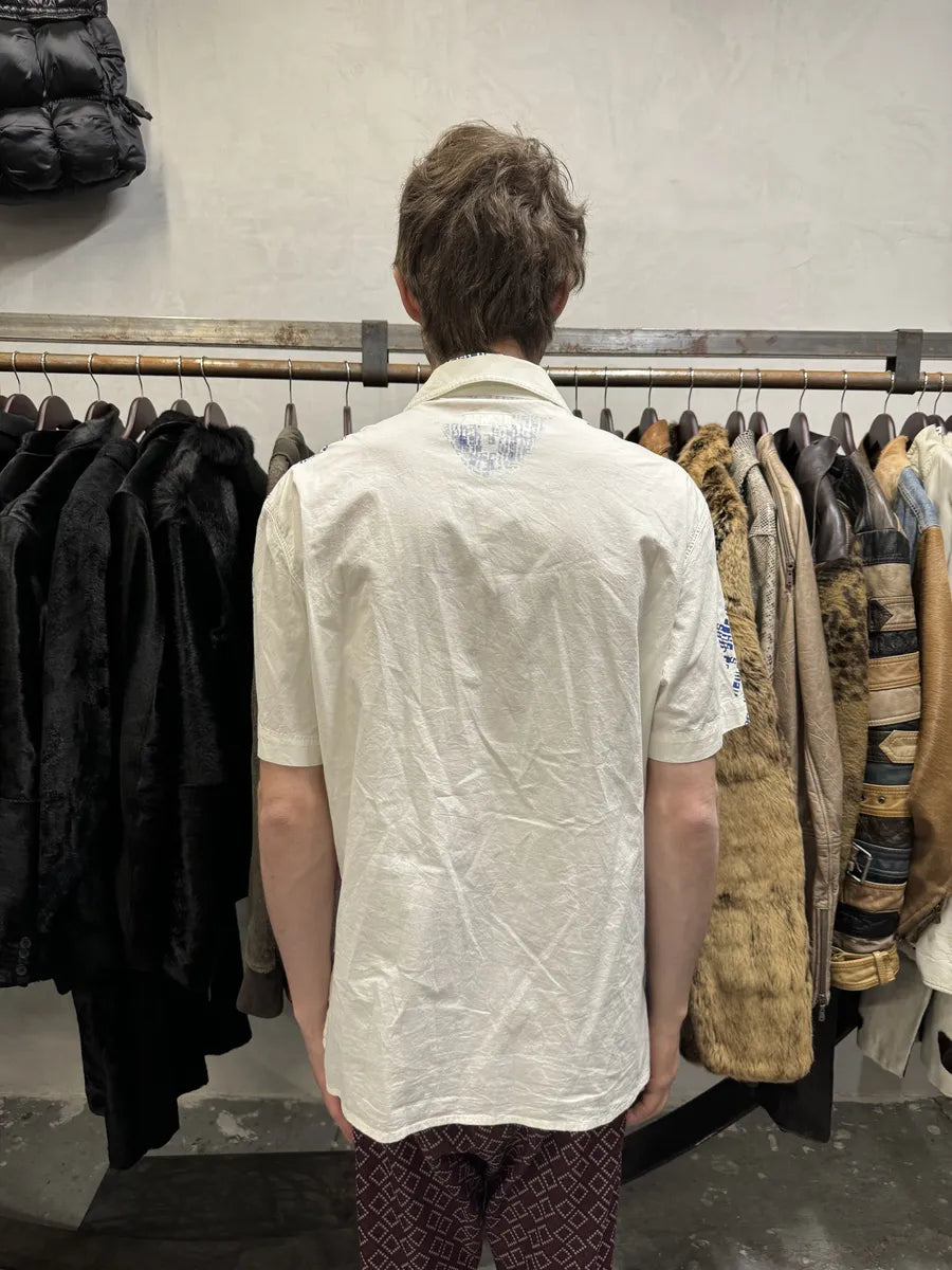 2000s Gianfranco Ferré White & Blue Script Short Sleeves Shirt (S/M) dneRANL 2