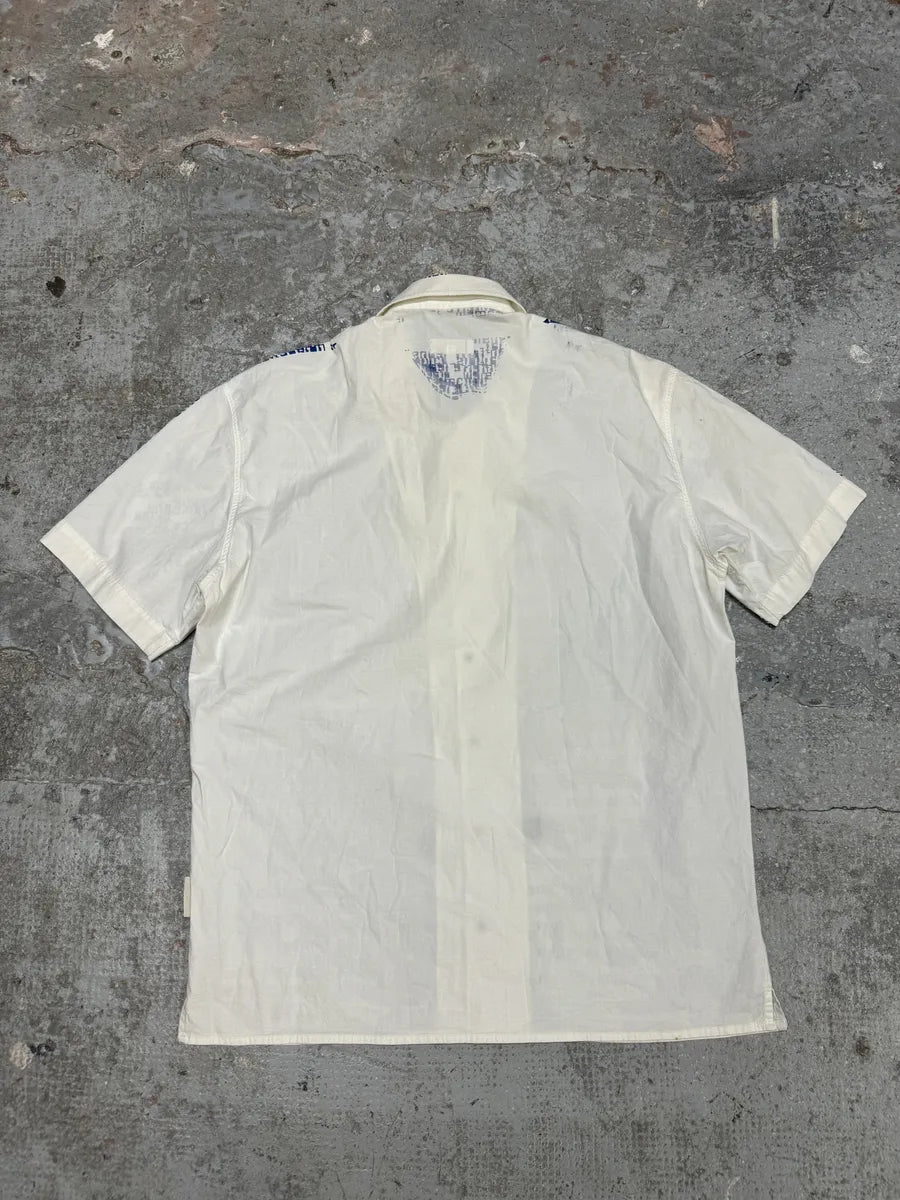 2000s Gianfranco Ferré White & Blue Script Short Sleeves Shirt (S/M) dneRANL 3