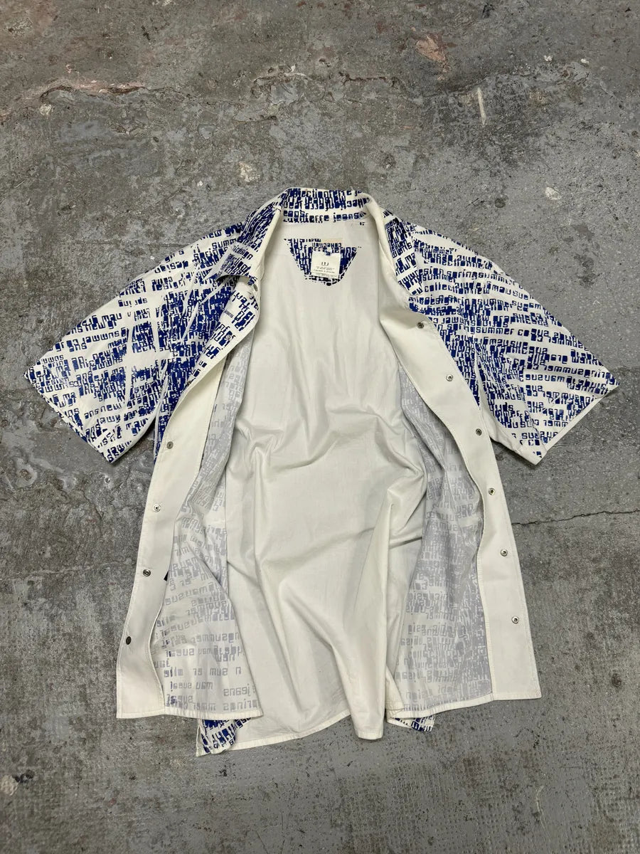 2000s Gianfranco Ferré White & Blue Script Short Sleeves Shirt (S/M) dneRANL 6