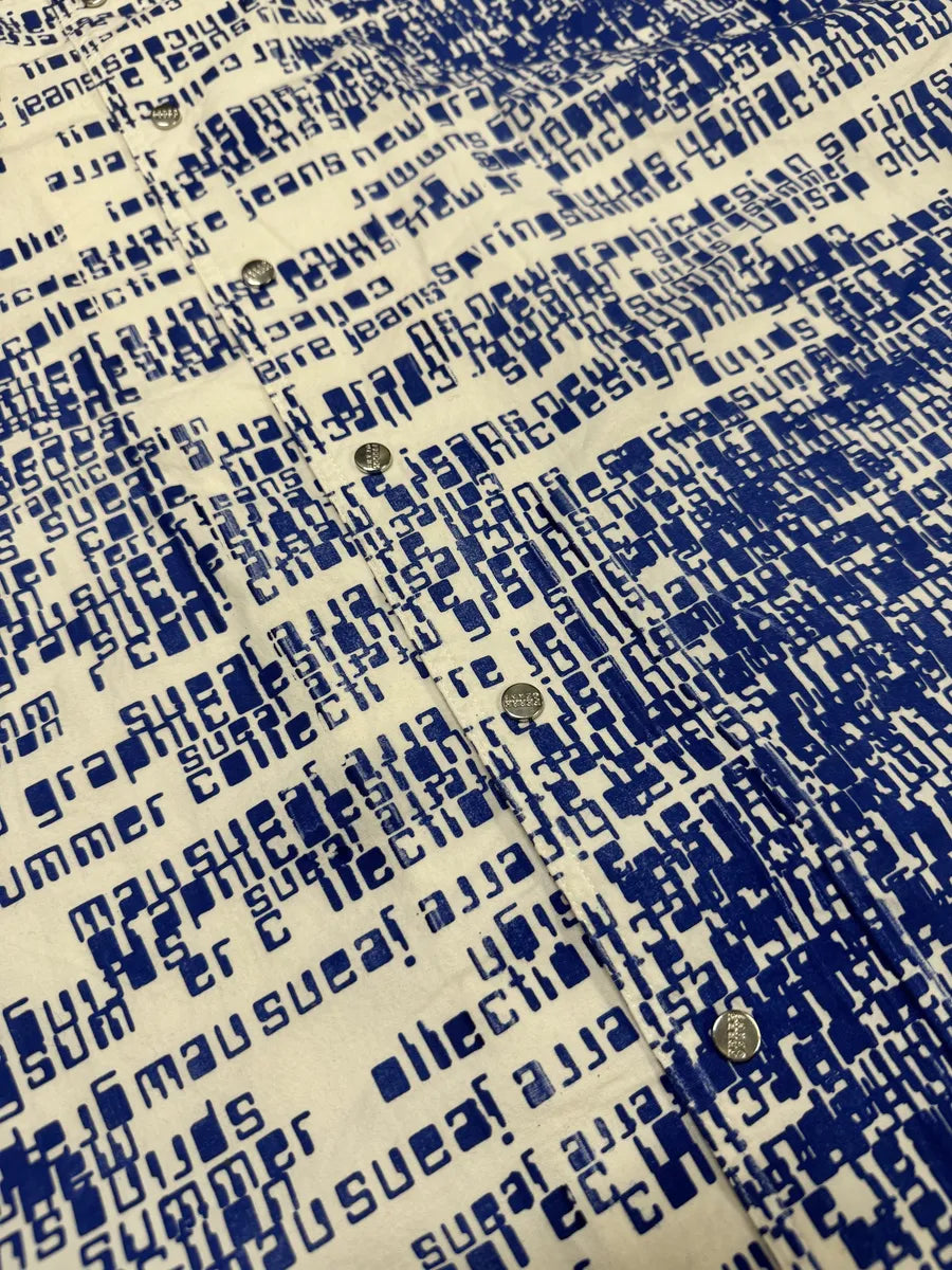 2000s Gianfranco Ferré White & Blue Script Short Sleeves Shirt (S/M) dneRANL 9