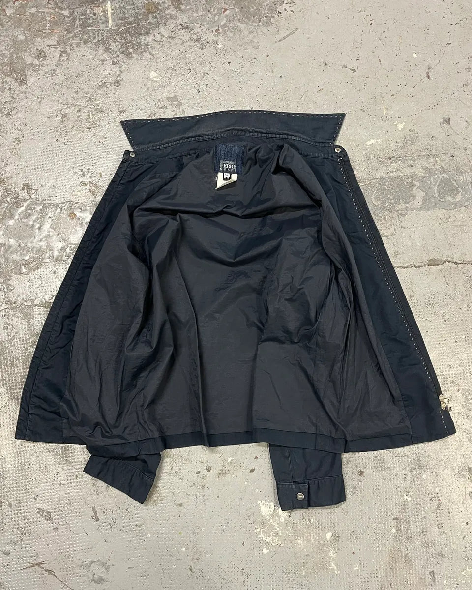 2000s Gianfranco Ferré Buttoned Navy Minimalist Jacket hETufhR 5