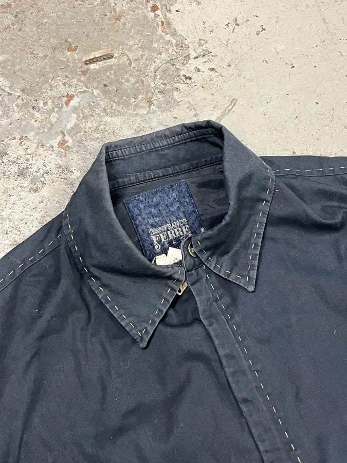 2000s Gianfranco Ferré Buttoned Navy Minimalist Jacket hETufhR 3