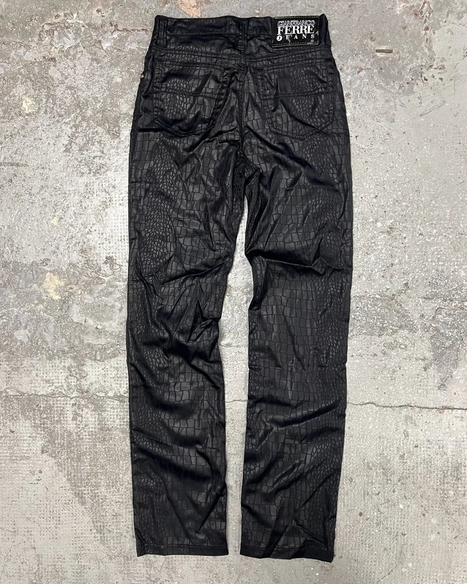 2000s Gianfranco Ferre Black Crocodile Effect Destructured Pants (XS) 1