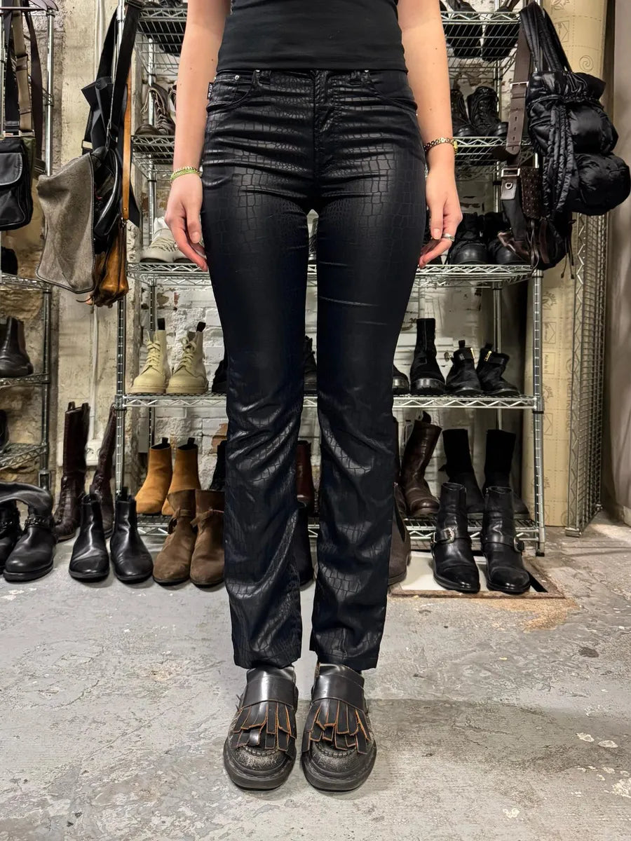 2000s Gianfranco Ferre Black Crocodile Effect Destructured Pants (XS) 2
