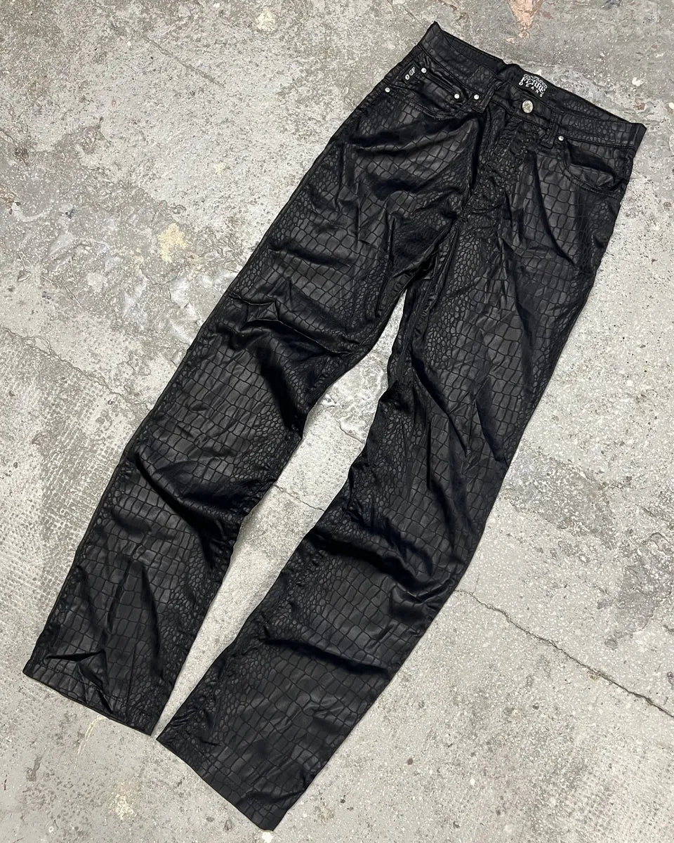 2000s Gianfranco Ferre Black Crocodile Effect Destructured Pants (XS) 4