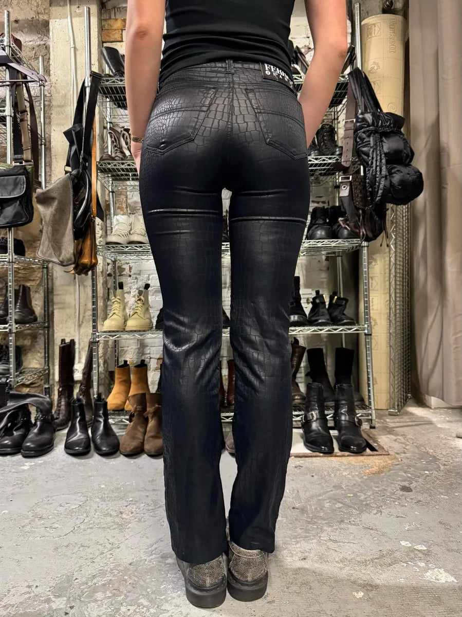 2000s Gianfranco Ferre Black Crocodile Effect Destructured Pants (XS) 3