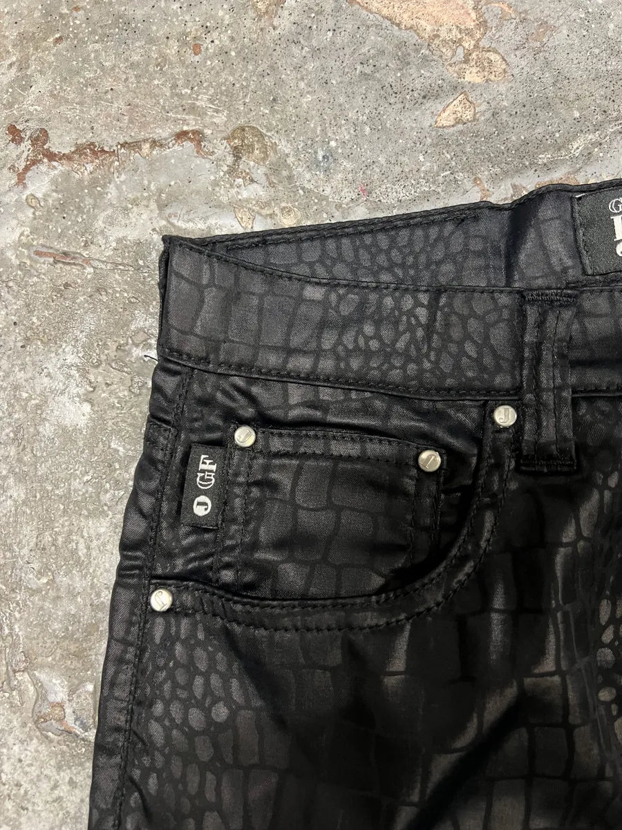 2000s Gianfranco Ferre Black Crocodile Effect Destructured Pants (XS) 7