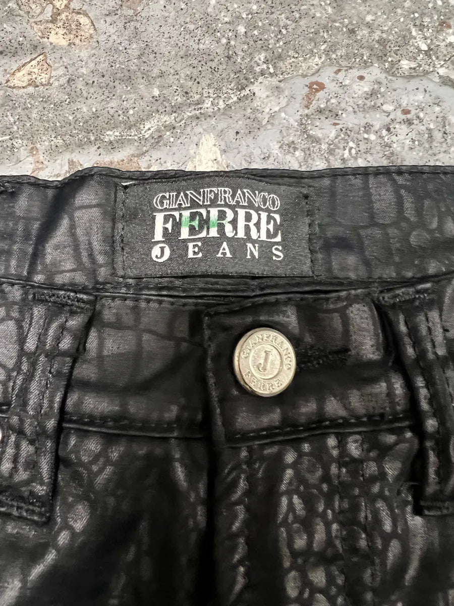 2000s Gianfranco Ferre Black Crocodile Effect Destructured Pants (XS) 8