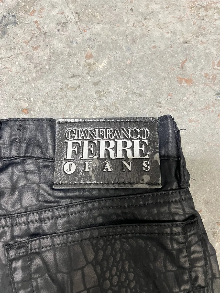 2000s Gianfranco Ferre Black Crocodile Effect Destructured Pants (XS) 5