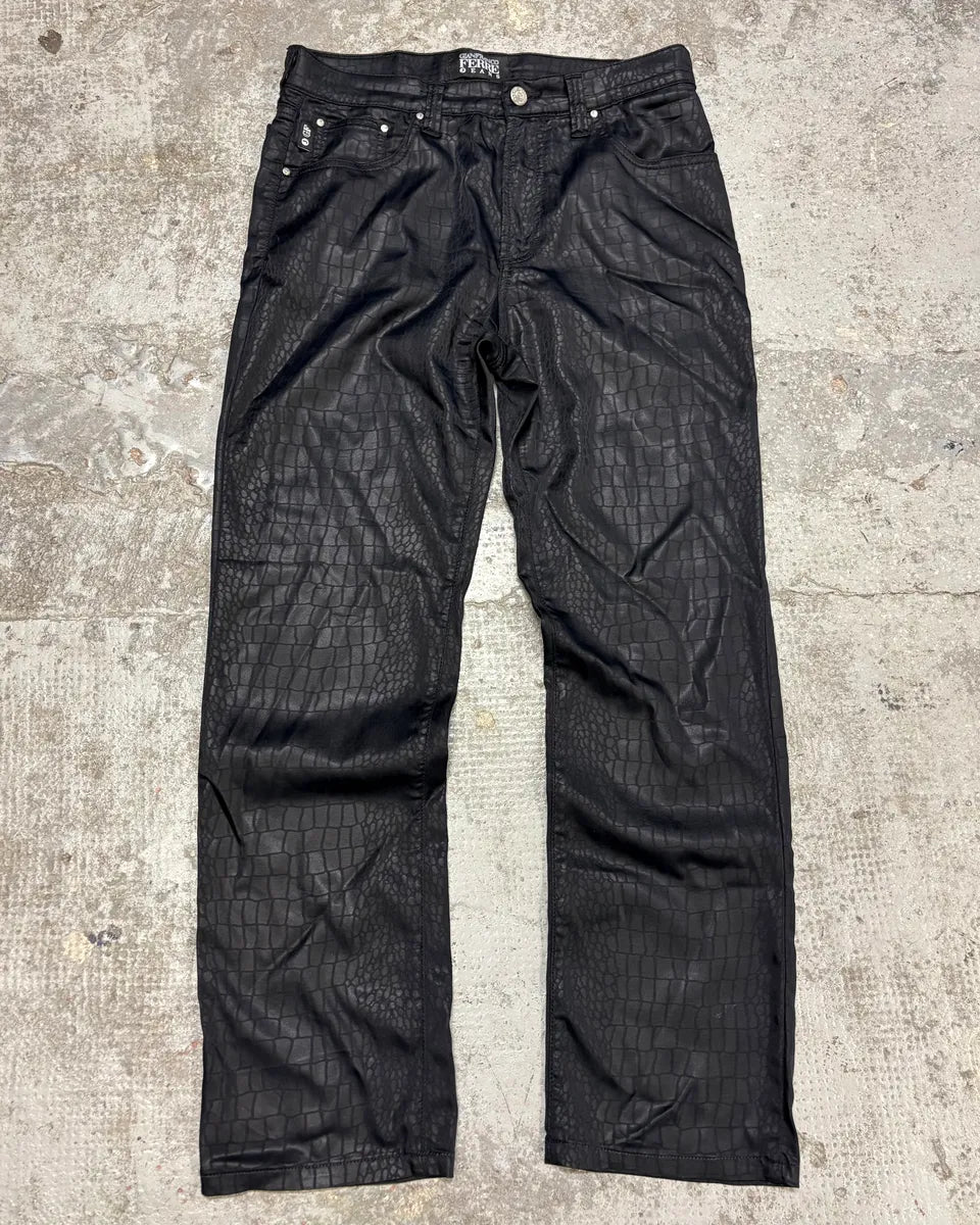 2000s Gianfranco Ferre Black Crocodile Effect Obscure Pants CTNZZvi 0
