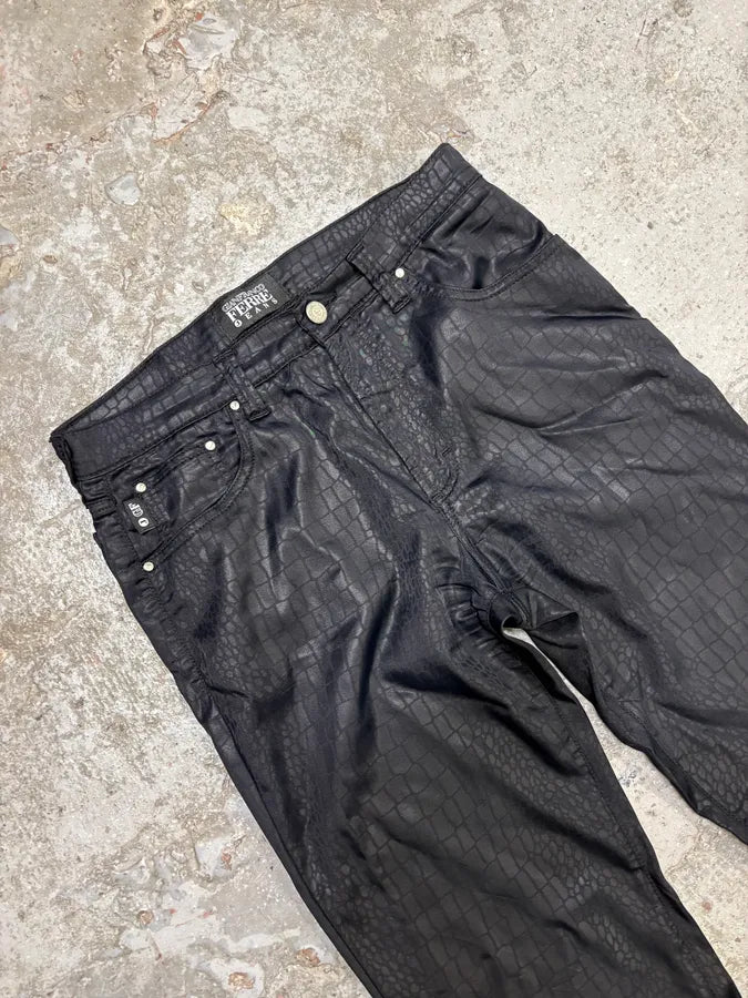 2000s Gianfranco Ferre Black Crocodile Effect Obscure Pants CTNZZvi 5