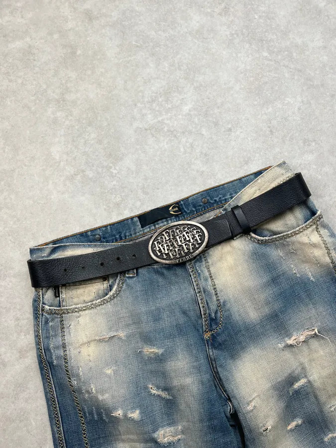2000s Gianfranco Ferre Black Leather Signature Logo Belt JXaJgeQ 0