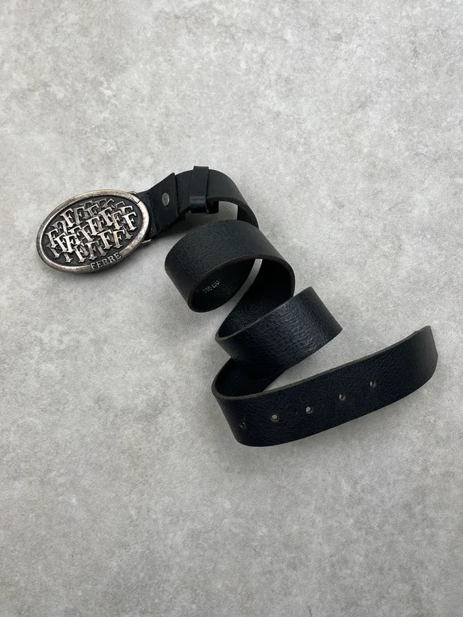 2000s Gianfranco Ferre Black Leather Signature Logo Belt JXaJgeQ 2
