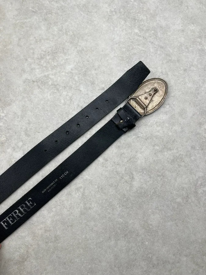 2000s Gianfranco Ferre Black Leather Signature Logo Belt JXaJgeQ 4