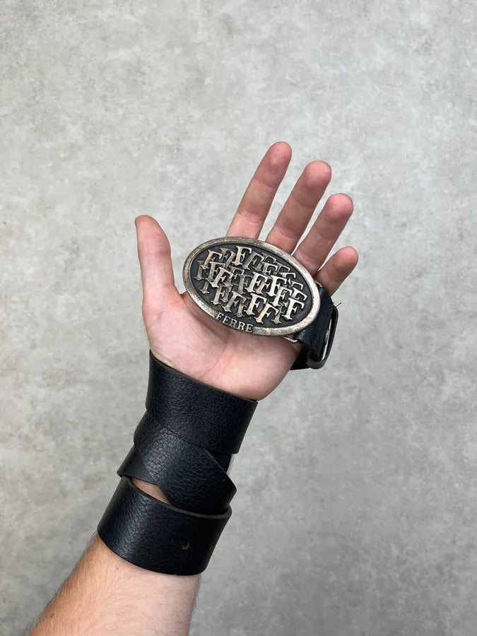2000s Gianfranco Ferre Black Leather Signature Logo Belt JXaJgeQ 1