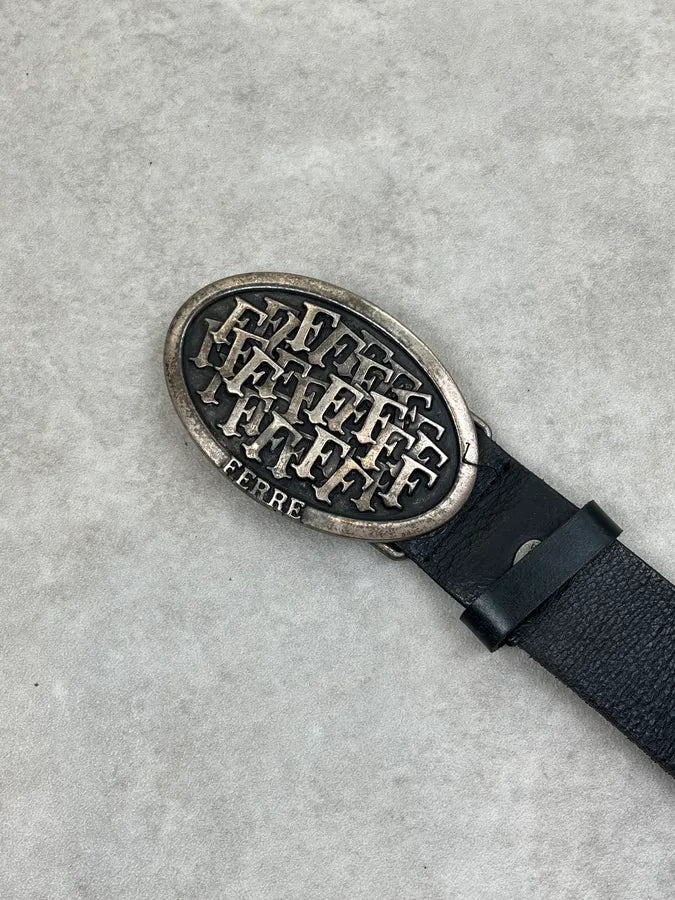 2000s Gianfranco Ferre Black Leather Signature Logo Belt JXaJgeQ 6