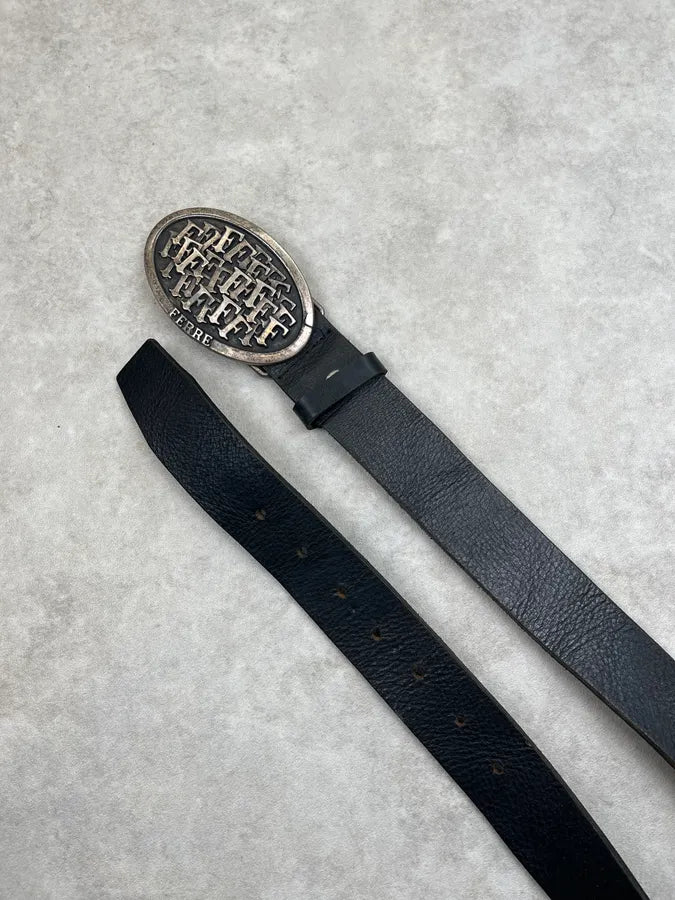 2000s Gianfranco Ferre Black Leather Signature Logo Belt JXaJgeQ 3