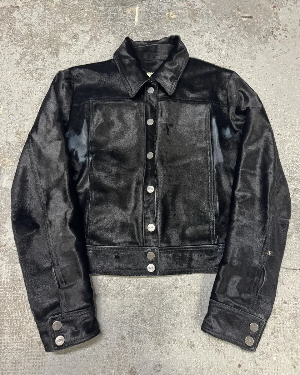 2000s Gianfranco Ferre Black Pony Hair Leather Jacket cBpMZsw 0