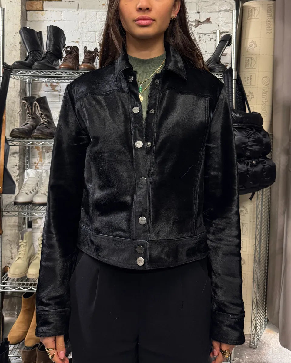 2000s Gianfranco Ferre Black Pony Hair Leather Jacket cBpMZsw 1