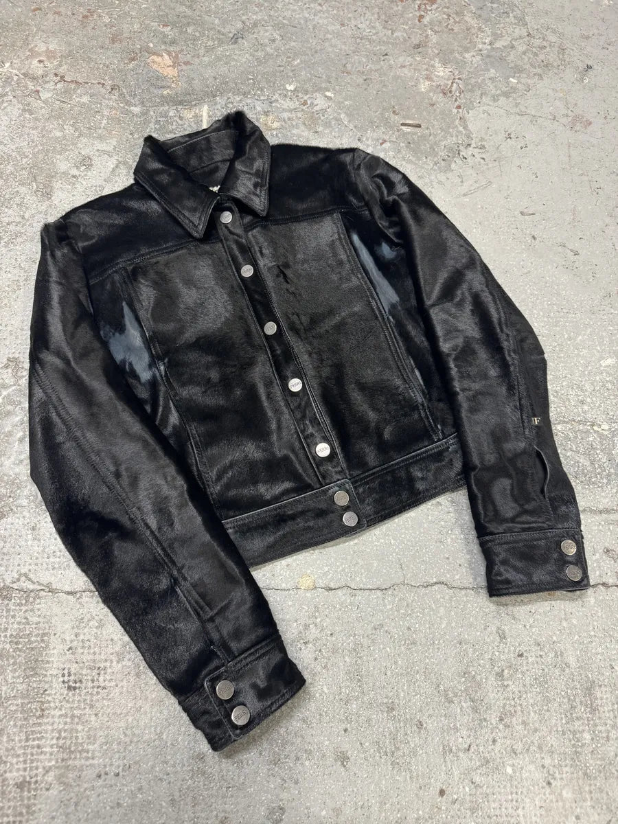 2000s Gianfranco Ferre Black Pony Hair Leather Jacket cBpMZsw 4