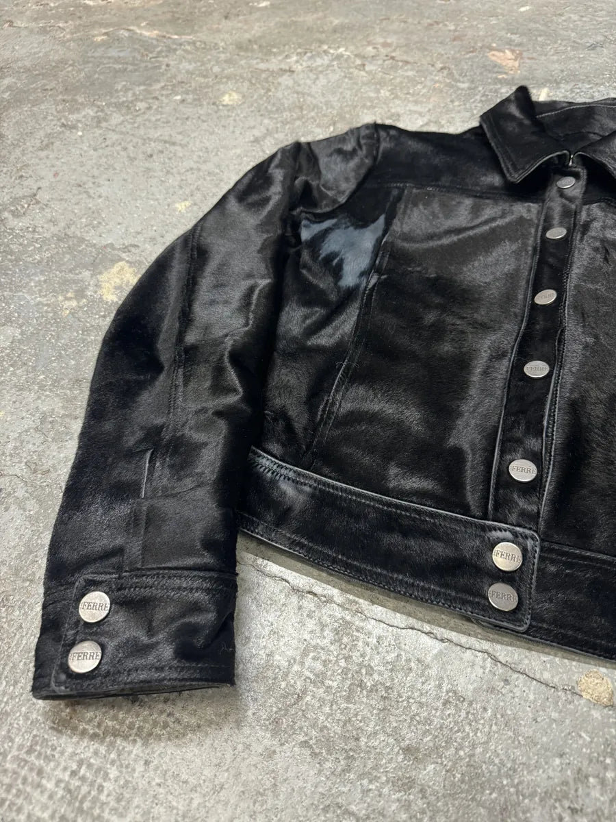 2000s Gianfranco Ferre Black Pony Hair Leather Jacket cBpMZsw 7