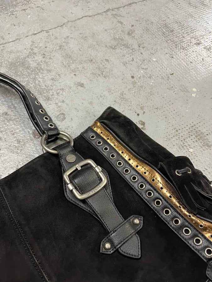 2000s Gianfranco Ferre Black Suede Leather Eyeled Handle Bag GsqjyjT 3