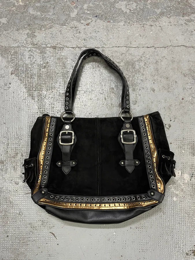 2000s Gianfranco Ferre Black Suede Leather Eyeled Handle Bag GsqjyjT 4