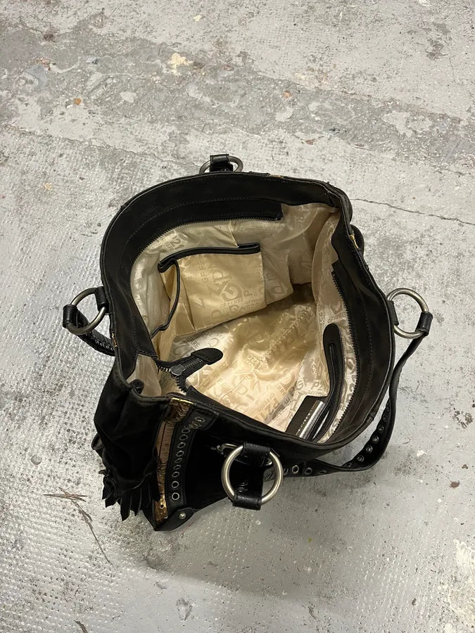 2000s Gianfranco Ferre Black Suede Leather Eyeled Handle Bag GsqjyjT 6