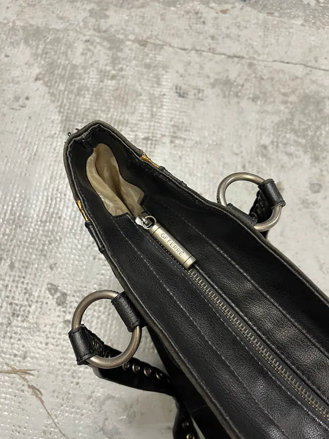2000s Gianfranco Ferre Black Suede Leather Eyeled Handle Bag GsqjyjT 7